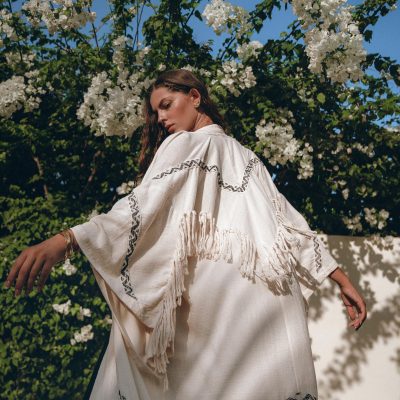 Off White Organic Ceremonial Robe Bohemian Tribal Cover