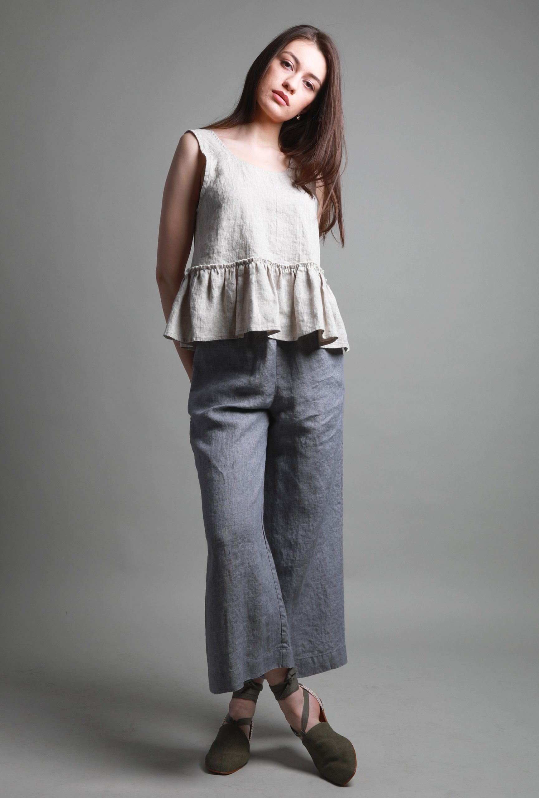 Handmade Linen Ankle Pants: Relaxed Fit Trousers Pockets