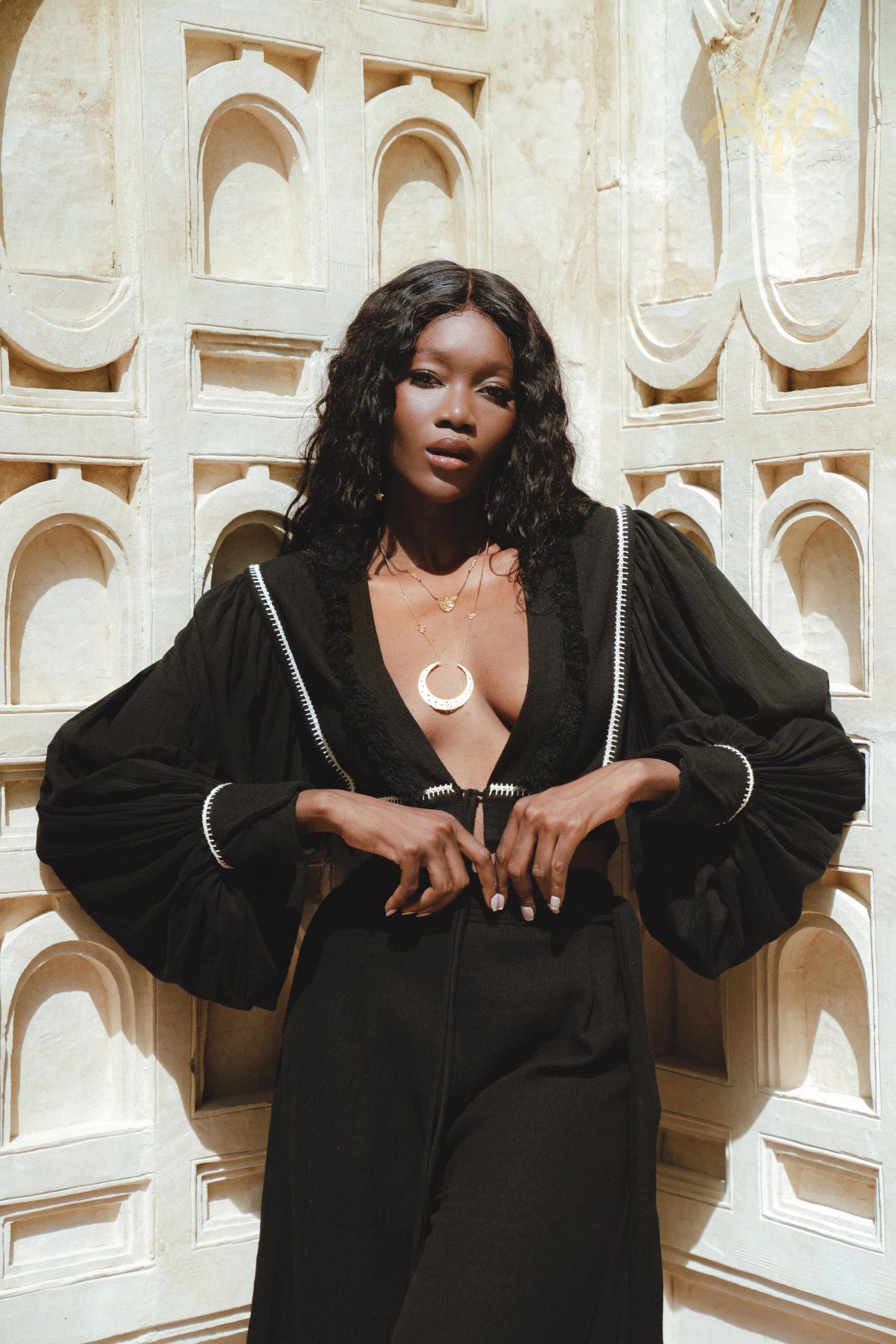 Black Linen Adjustable Pants Organic Wide Leg Open