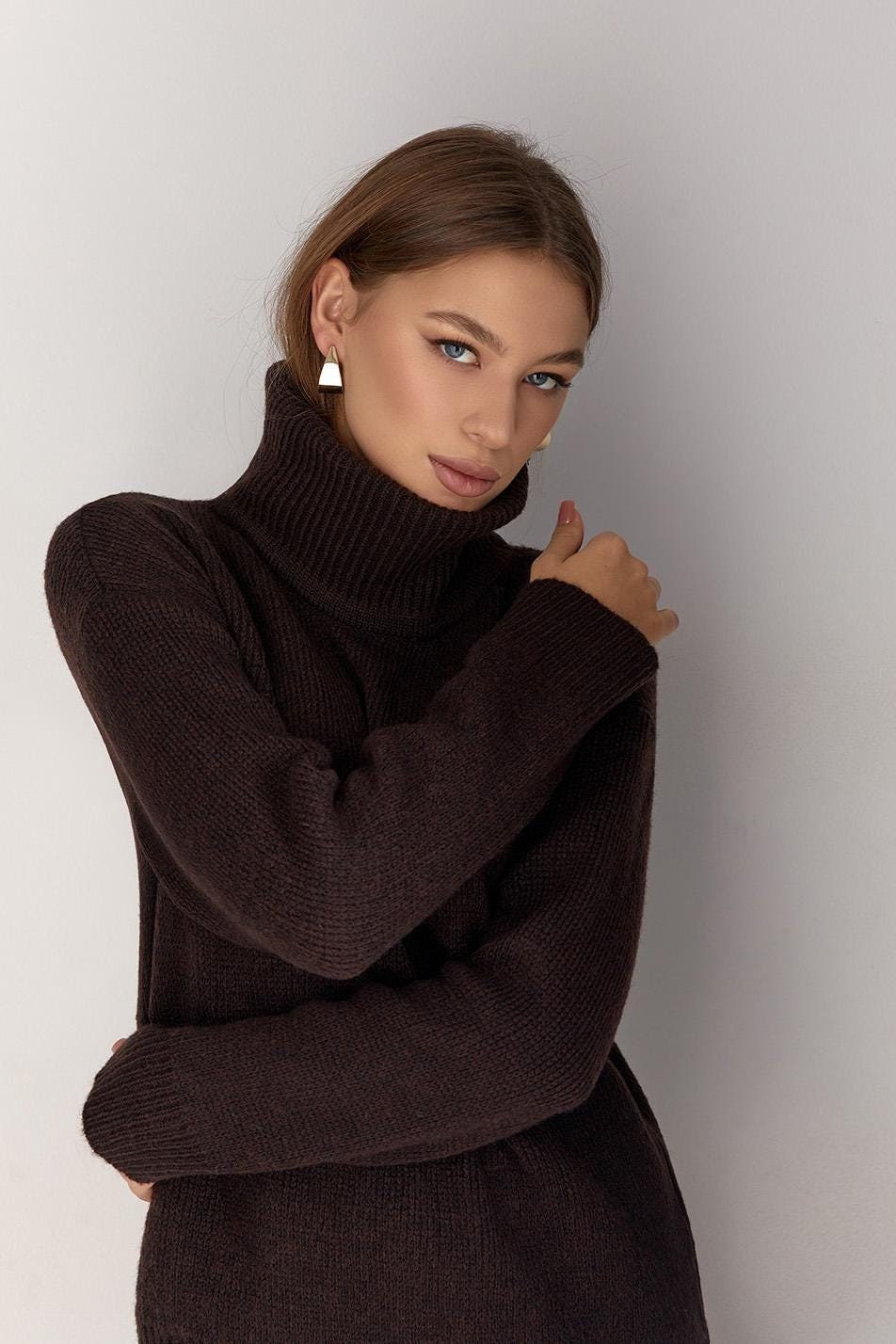 Oversized Turtleneck Sweater Warm Mohair Wool Baggy Long